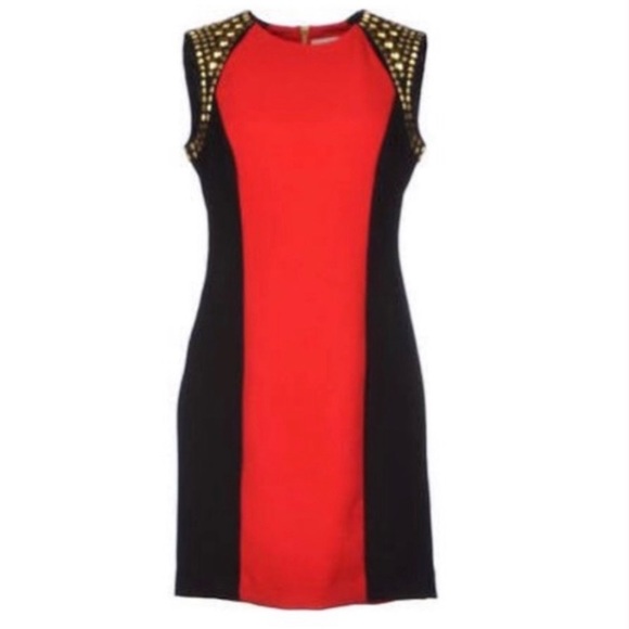Michael Kors Dress black and red with gold studs and zipper. Size 0 worn once - Picture 10 of 10